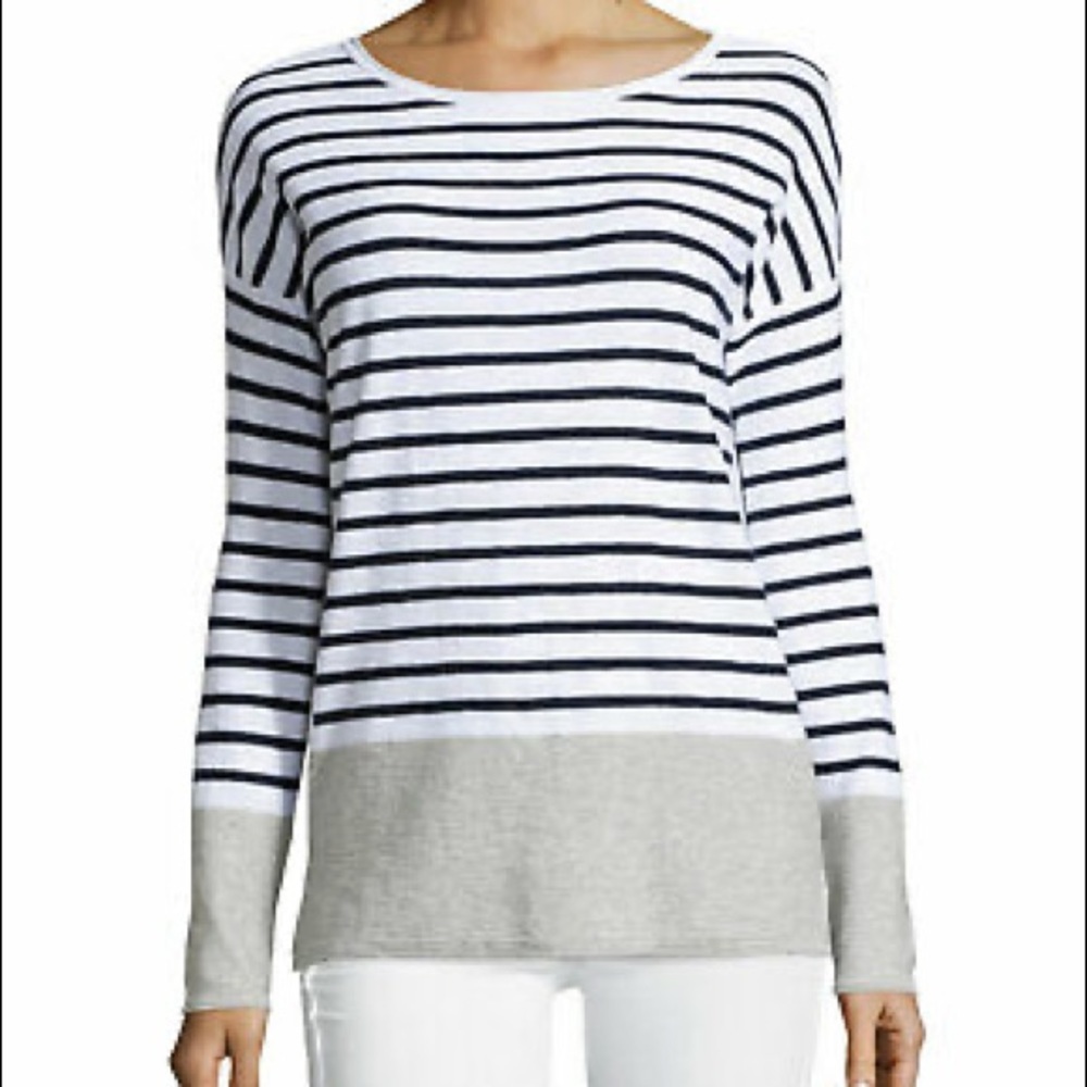 Vince Black and Gray Striped Crew Neck Sweater
